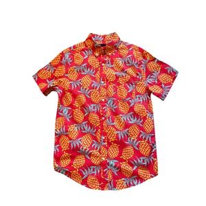Edgar + Ash Men's Small Button Down Shirt Red Yellow Pineapple‎ Print NWT
